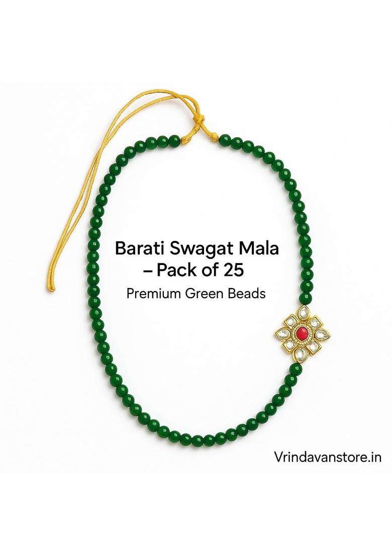 Vrindavanstore Swagat Malas for Baratis Premium Green Beads Welcome for Wedding Guests Pack of 25 - Indya
