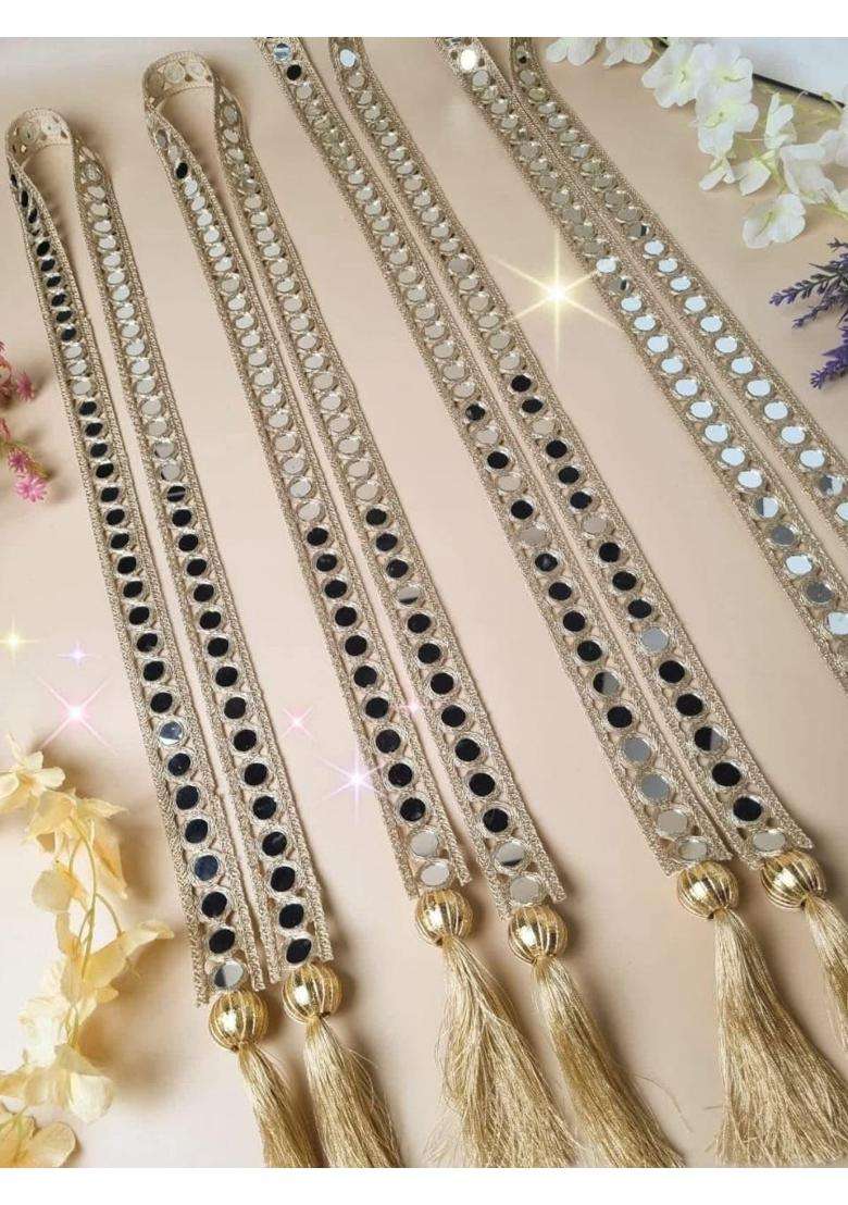 Moh and Maya Baarat Swagat Decorative Gold Velvet Mala for Wedding and Guests Lace Trim with Gold Leaf Pattern - Indya