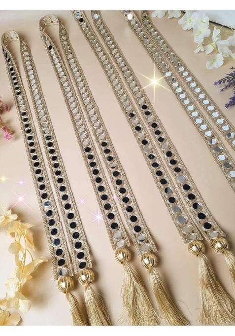 Moh and Maya Baarat Swagat Decorative Gold Velvet Mala for Wedding and Guests Lace Trim with Gold Leaf Pattern