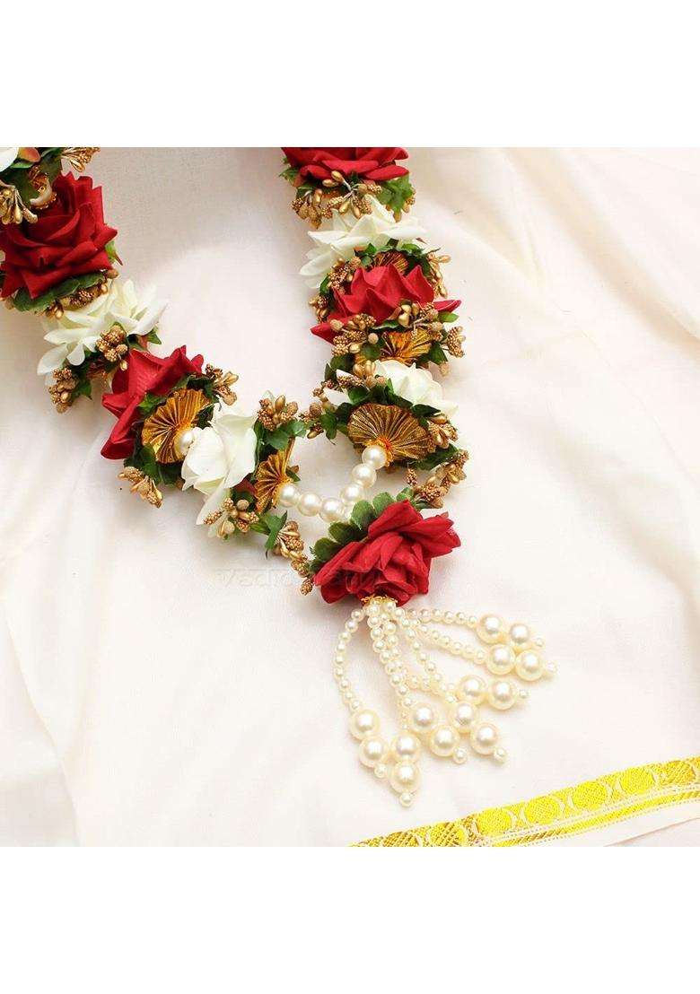 Vedic Vaani Shubh Vivah Red White Rose Jaimala Vadhu Var Mala for Groom and Bride 2 Piece - Indya