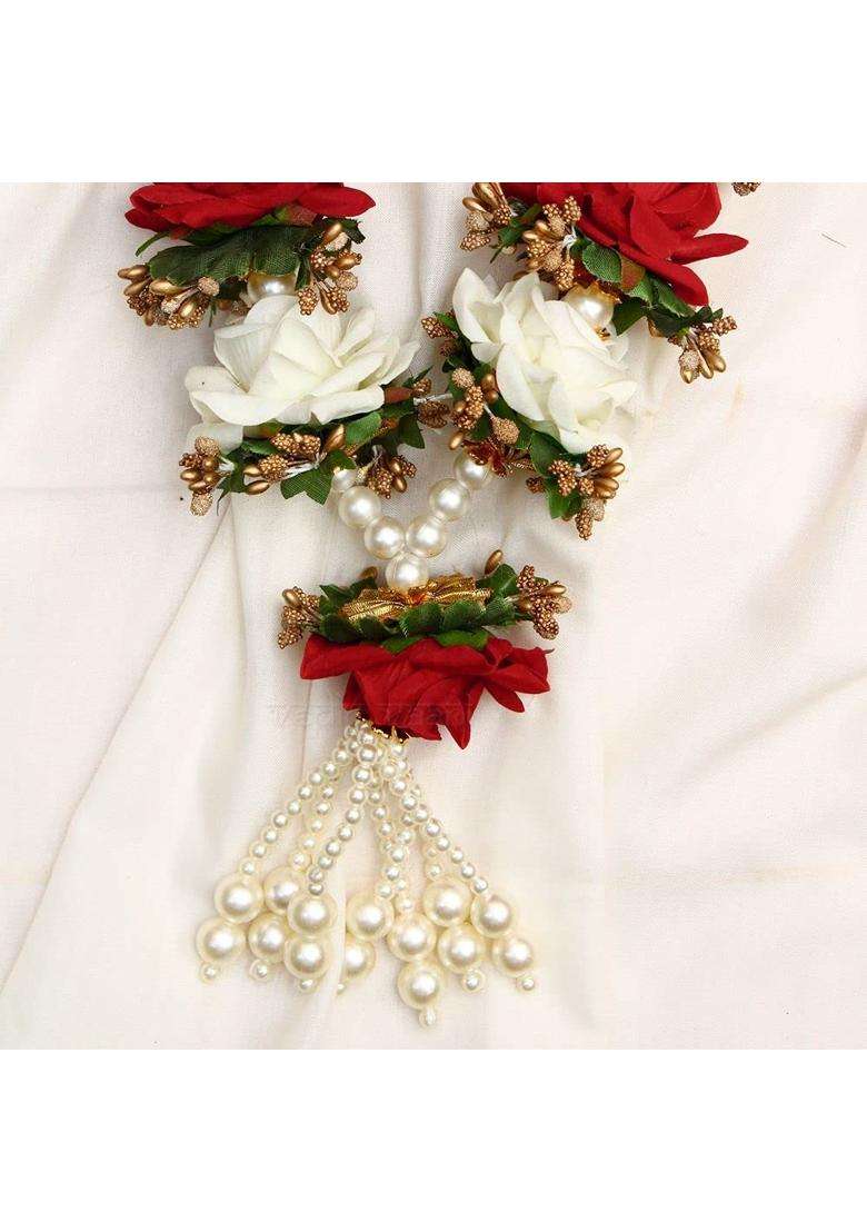 Vedic Vaani Shubh Vivah Red White Rose Jaimala Vadhu Var Mala for Groom and Bride 2 Piece - Indya