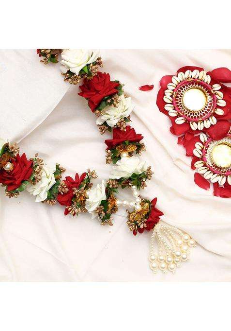 Vedic Vaani Shubh Vivah Red White Rose Jaimala Vadhu Var Mala for Groom and Bride 2 Piece