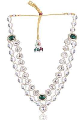 Jiyanshi Fashion Green Mens Kundan Necklace for Groom Traditional Ethnic Wedding Necklace