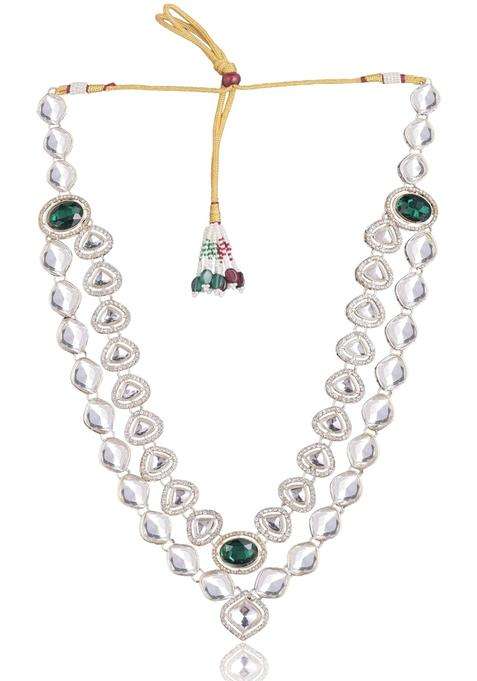 Jiyanshi Fashion Green Mens Kundan Necklace for Groom Traditional Ethnic Wedding Necklace