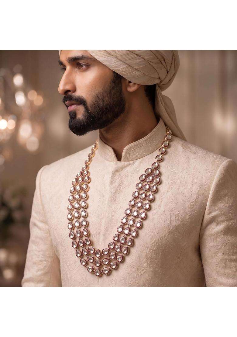 Jiyanshi Fashion Traditional Kundan Necklace for Men Royal Groom Wedding Jewellery - Indya