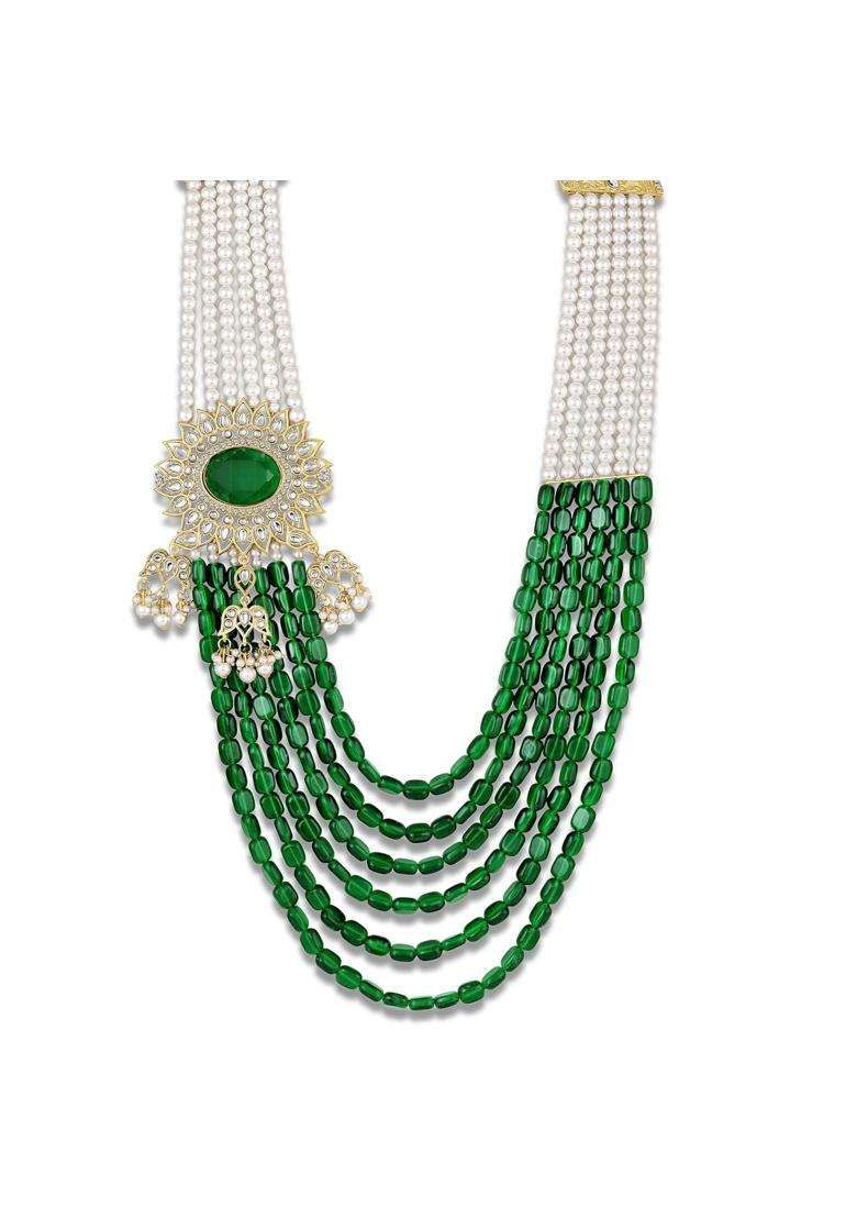 Mahi Royal Green Artificial Pearl Multi Layer Wedding Dulha Mala for Men Groom Sherwani Mala - Indya
