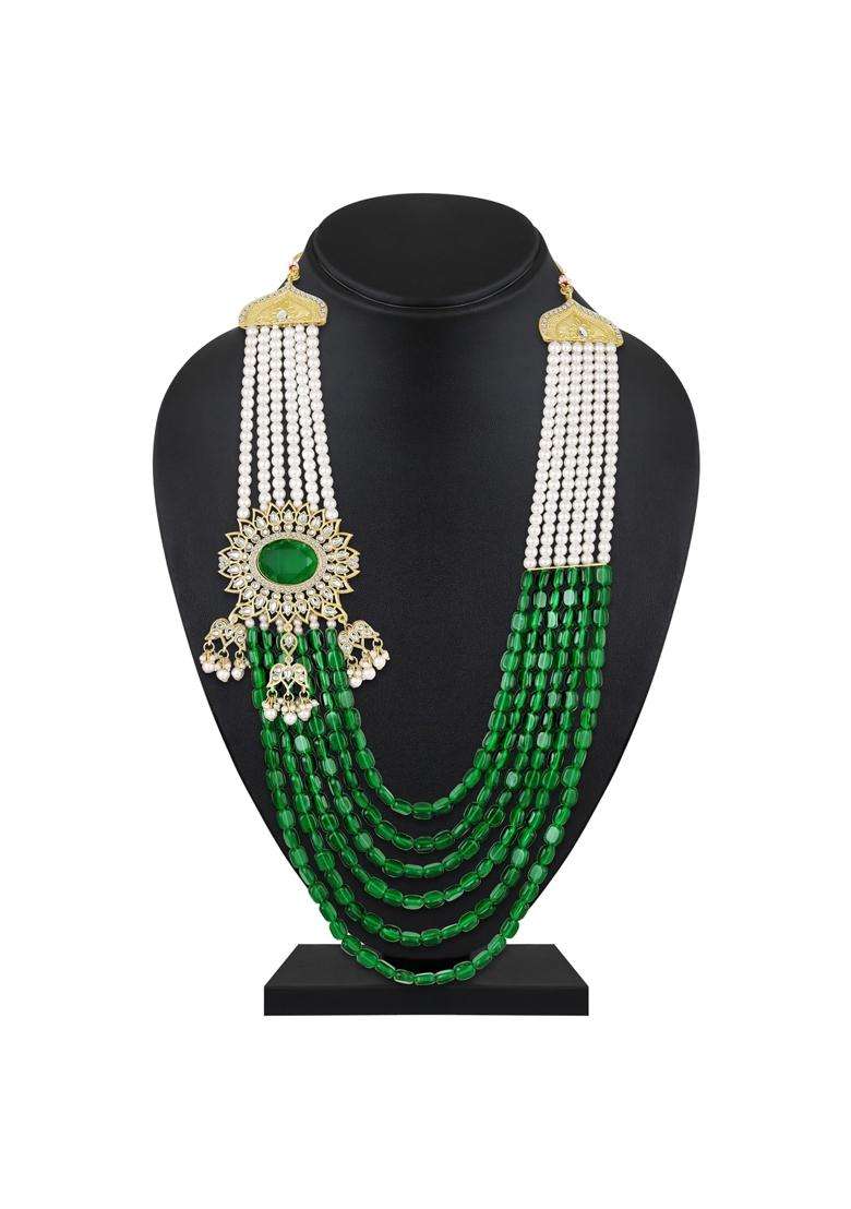 Mahi Royal Green Artificial Pearl Multi Layer Wedding Dulha Mala for Men Groom Sherwani Mala - Indya