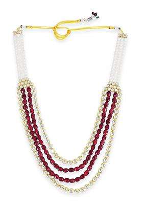 Karatcart Luxurious Red Tumble Stone and Polki Kundan Maharaja Haar for Men