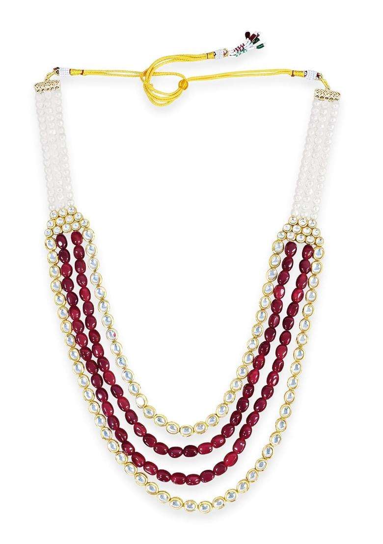 Karatcart Luxurious Red Tumble Stone and Polki Kundan Maharaja Haar for Men - Indya