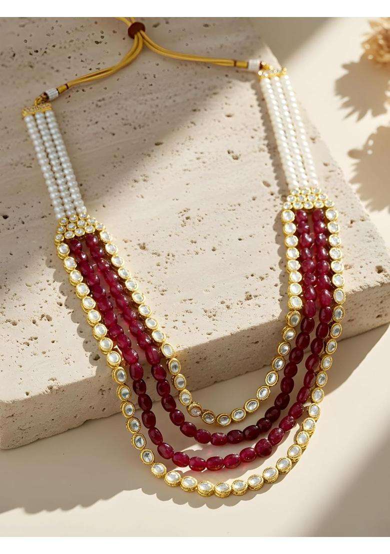 Karatcart Luxurious Red Tumble Stone and Polki Kundan Maharaja Haar for Men - Indya