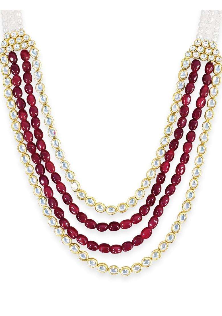 Karatcart Luxurious Red Tumble Stone and Polki Kundan Maharaja Haar for Men - Indya