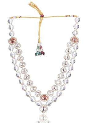 Jiyanshi Fashion Peach Mens Kundan Necklace Traditional Ethnic Wedding Necklace