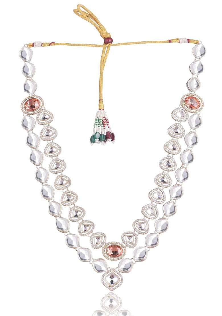 Jiyanshi Fashion Peach Mens Kundan Necklace Traditional Ethnic Wedding Necklace - Indya