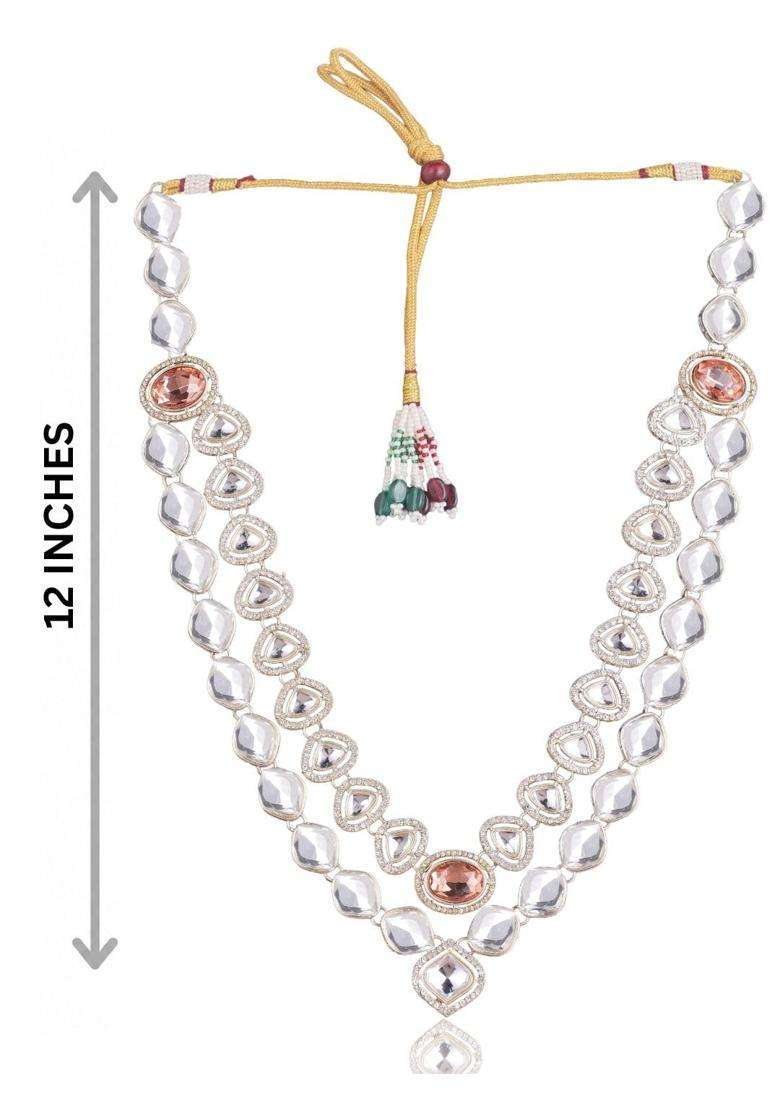 Jiyanshi Fashion Peach Mens Kundan Necklace Traditional Ethnic Wedding Necklace - Indya