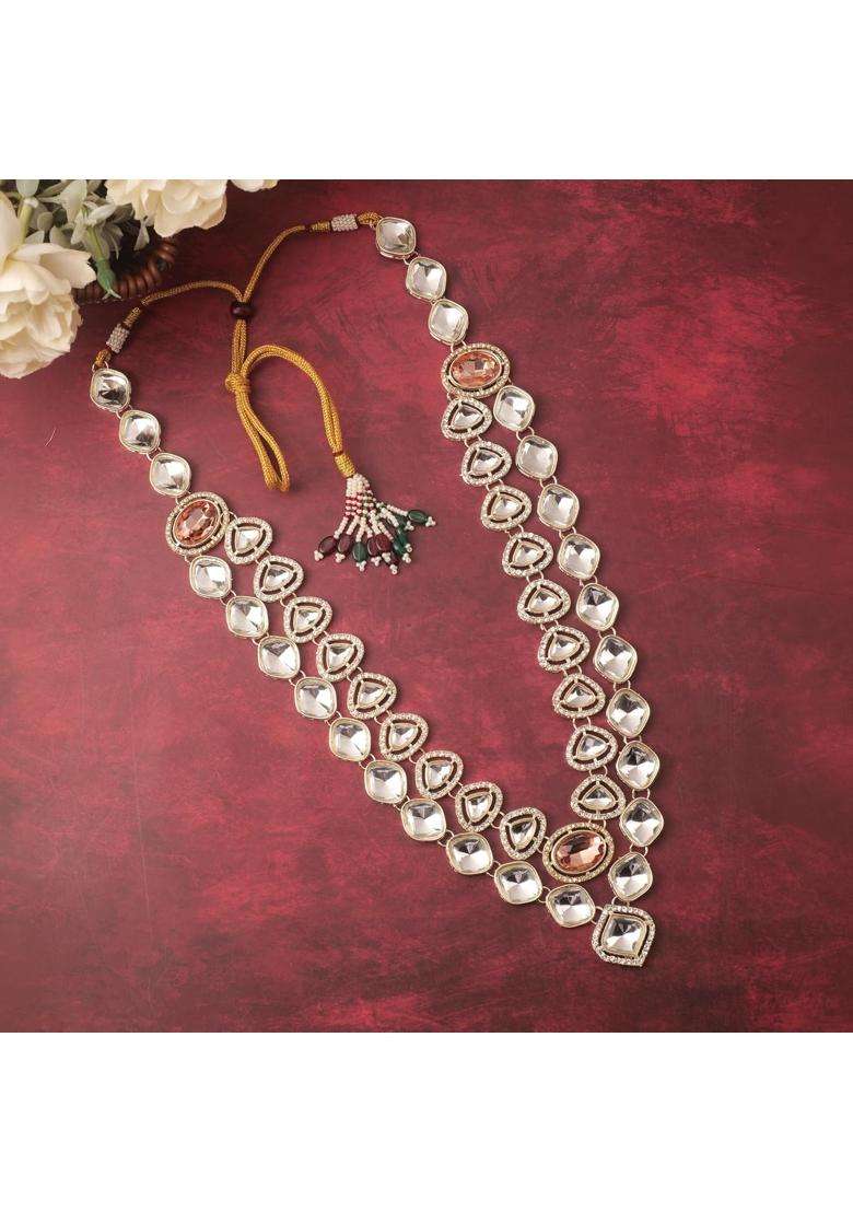 Jiyanshi Fashion Peach Mens Kundan Necklace Traditional Ethnic Wedding Necklace - Indya