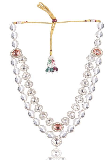 Jiyanshi Fashion Peach Mens Kundan Necklace Traditional Ethnic Wedding Necklace