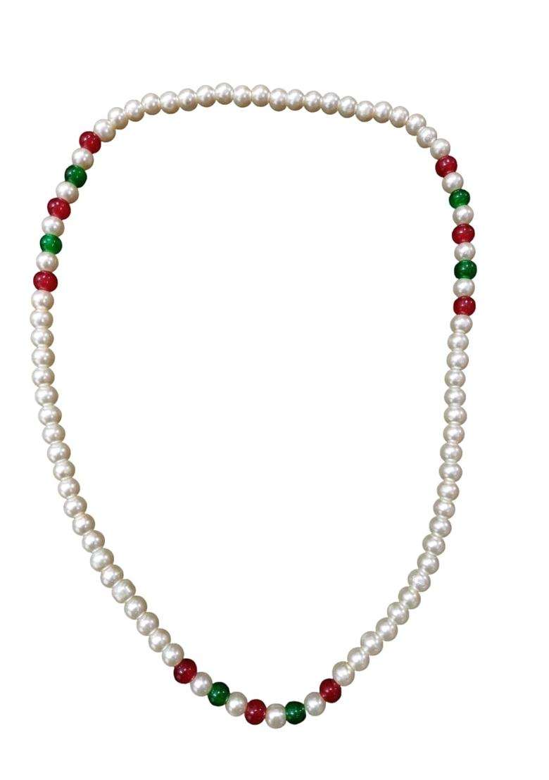 Manbhar GEMS Pearl Necklace Swagat Mala Single Layered 8MM 26 Inch Traditional Dulha Moti Mala with Beads - Indya