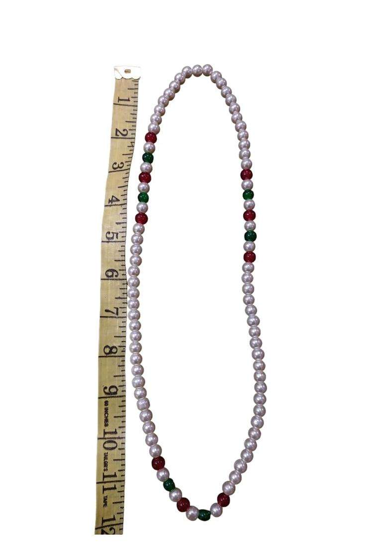 Manbhar GEMS Pearl Necklace Swagat Mala Single Layered 8MM 26 Inch Traditional Dulha Moti Mala with Beads - Indya