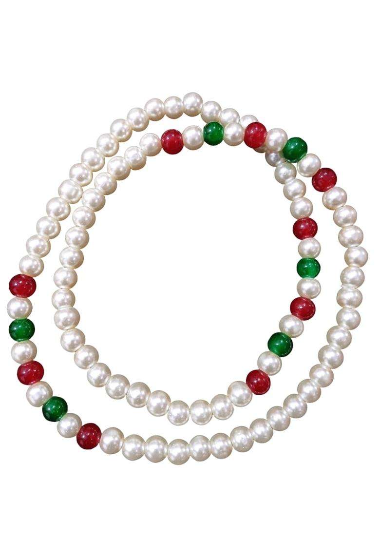 Manbhar GEMS Pearl Necklace Swagat Mala Single Layered 8MM 26 Inch Traditional Dulha Moti Mala with Beads - Indya
