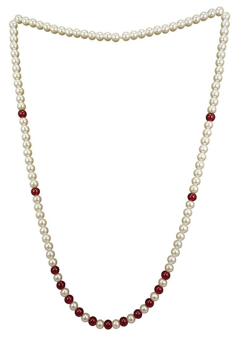 Manbhar GEMS Pearl Necklace Swagat Mala Single Layered 8MM 26 Inch Traditional Dulha Moti Mala with Beads - Indya