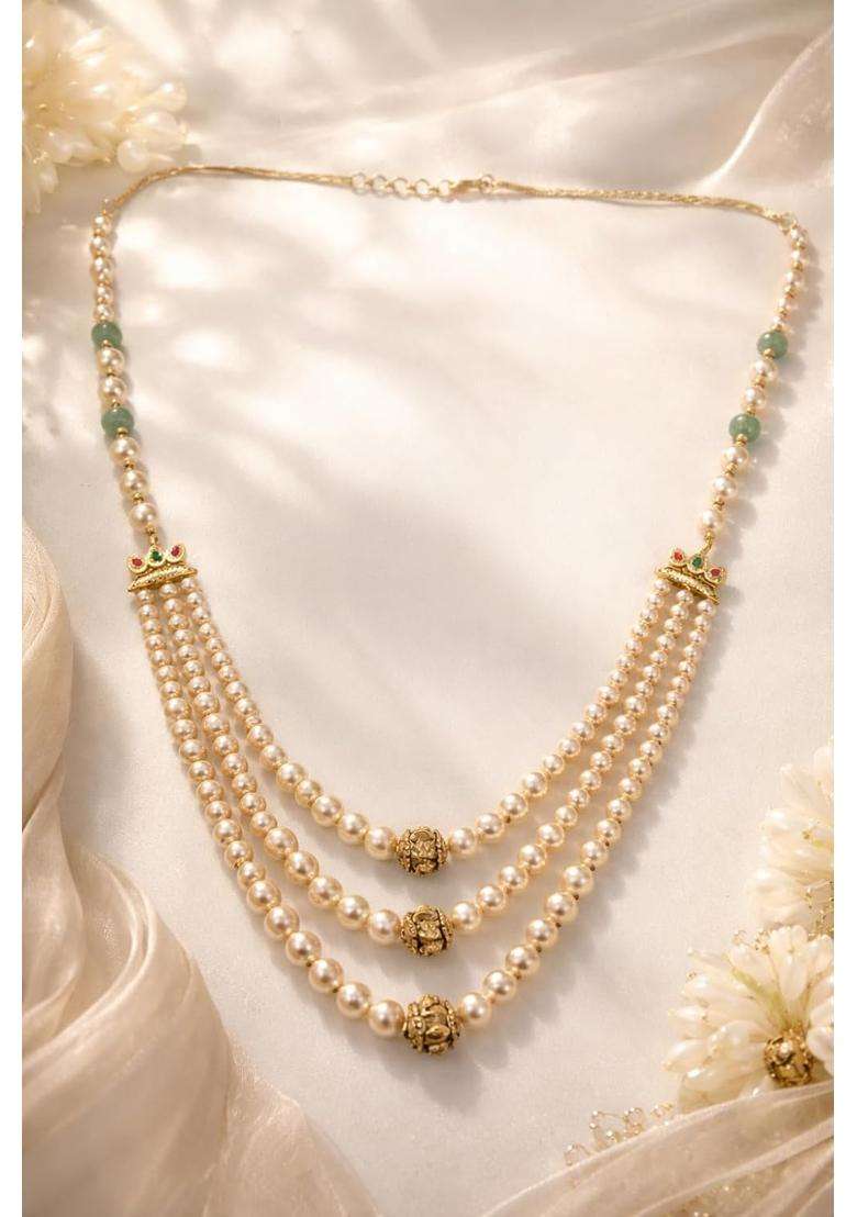Golden Treasure Traditional Gold Plated Shell Pearl Mala for Men - Indya