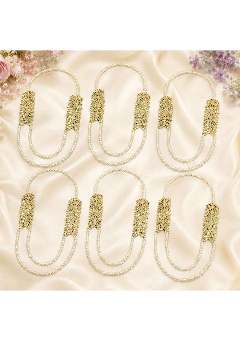 Kaevion Pearl Beaded Decorative Mala with Mirror Leaf Design Elegant Wedding Garland for Stage Pack of 6 - Indya