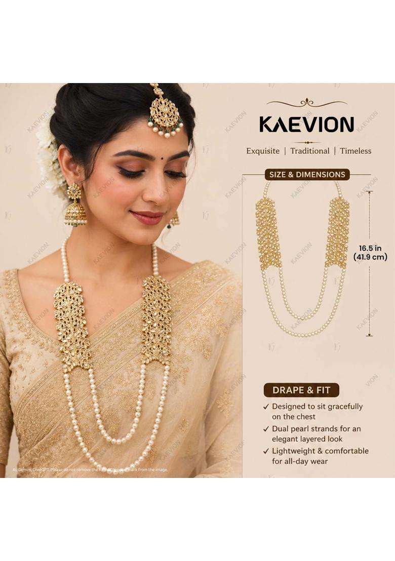 Kaevion Pearl Beaded Decorative Mala with Mirror Leaf Design Elegant Wedding Garland for Stage Pack of 6 - Indya