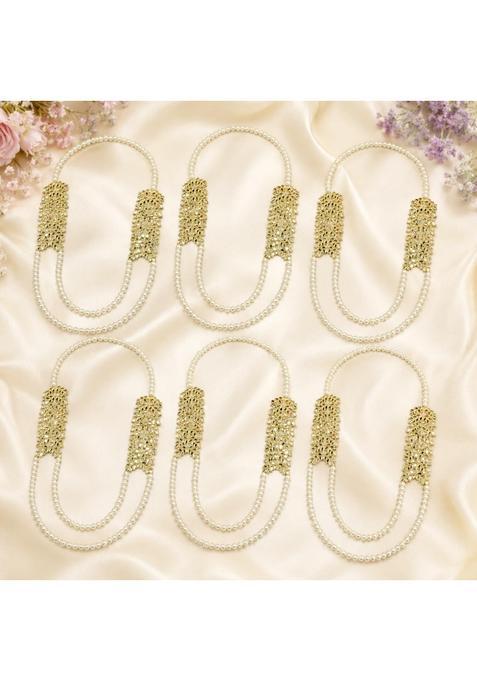 Kaevion Pearl Beaded Decorative Mala with Mirror Leaf Design Elegant Wedding Garland for Stage Pack of 6