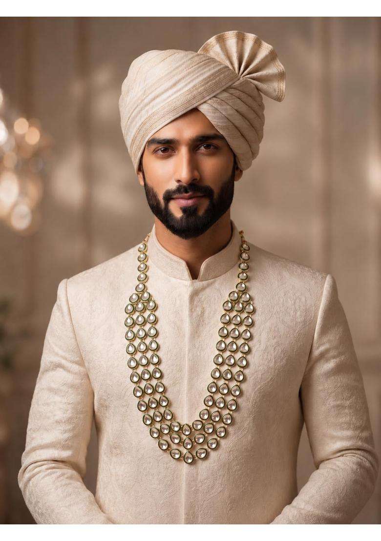 Jiyanshi Fashion Kundan Necklace for Men Traditional Indian Kundan Mala - Indya
