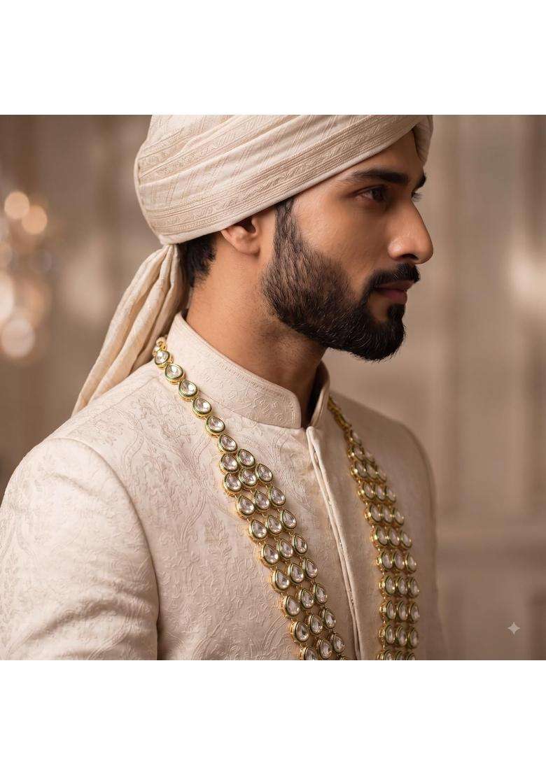 Jiyanshi Fashion Kundan Necklace for Men Traditional Indian Kundan Mala - Indya