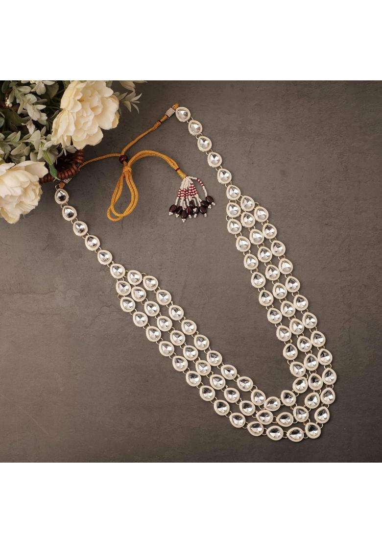 Jiyanshi Fashion White Kundan Necklace for Men Traditional Necklace for Men - Indya