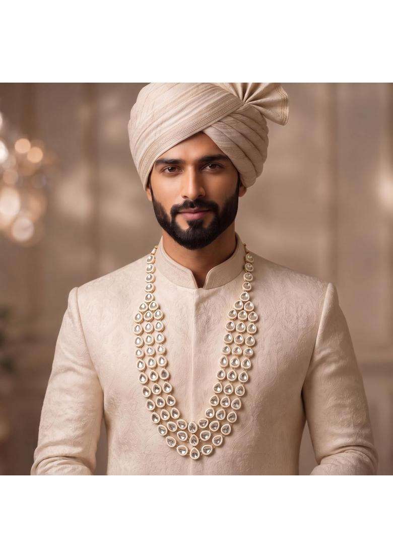 Jiyanshi Fashion White Kundan Necklace for Men Traditional Necklace for Men - Indya