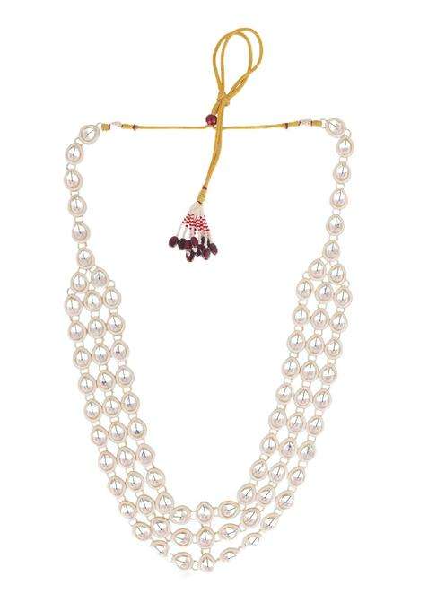Jiyanshi Fashion White Kundan Necklace for Men Traditional Necklace for Men
