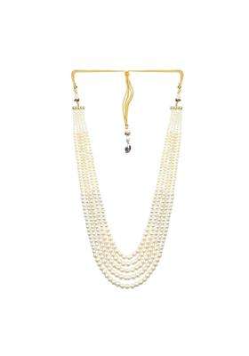 Jewellity Traditional Pearl Moti Mala Necklace Multi Layered Design Gold Toned Accents White Long Necklace