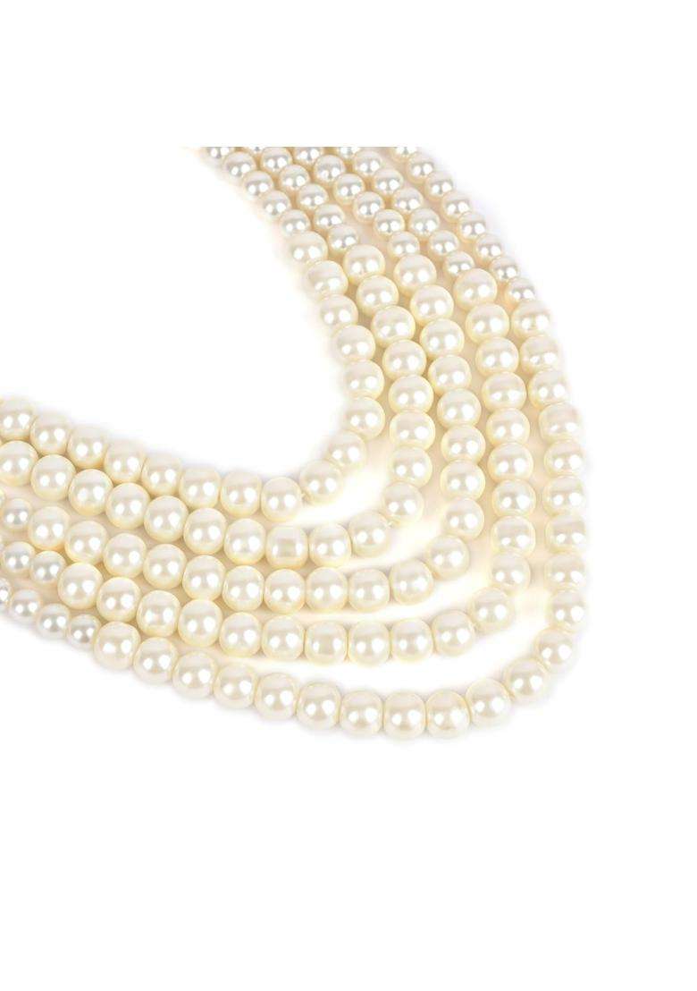 Jewellity Traditional Pearl Moti Mala Necklace Multi Layered Design Gold Toned Accents White Long Necklace - Indya