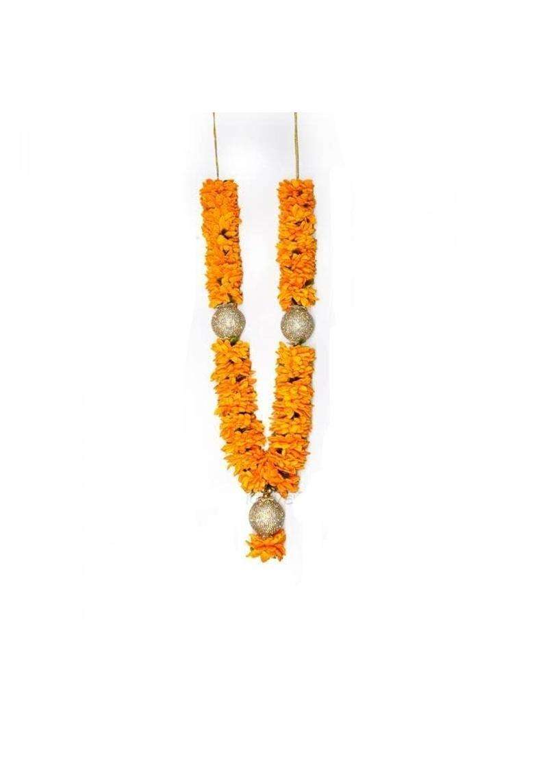Vedic Vaani Soft Velvet Wedding Vadhu Var Mala Garland for Bride and Groom 1 Piece Orange - Indya