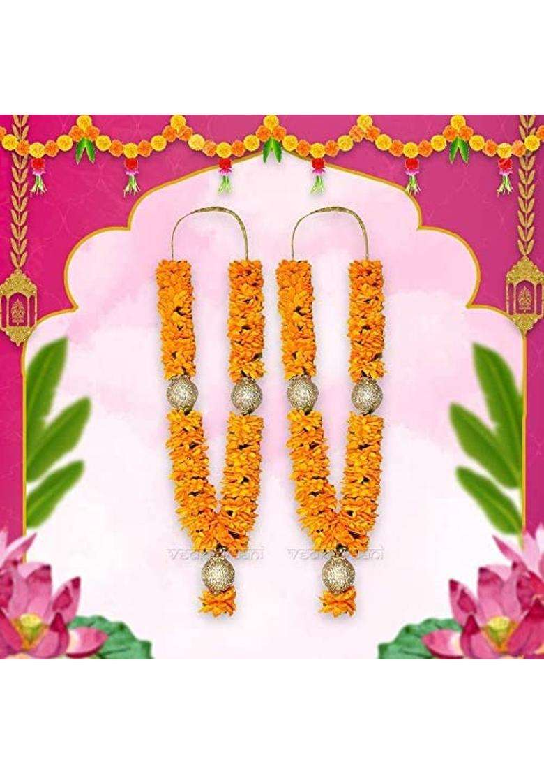 Vedic Vaani Soft Velvet Wedding Vadhu Var Mala Garland for Bride and Groom 1 Piece Orange - Indya
