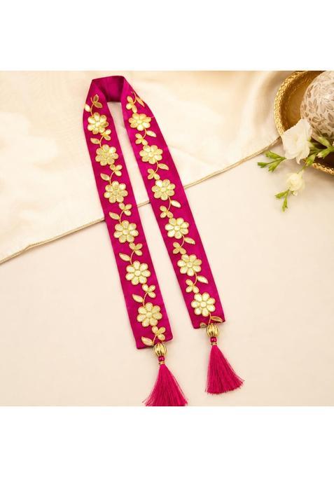 Moh and Maya Wedding Welcome Mala for Guests Maroon Velvet Gotta Patti 45 Inch Barati Swagat Dupatta for Groom