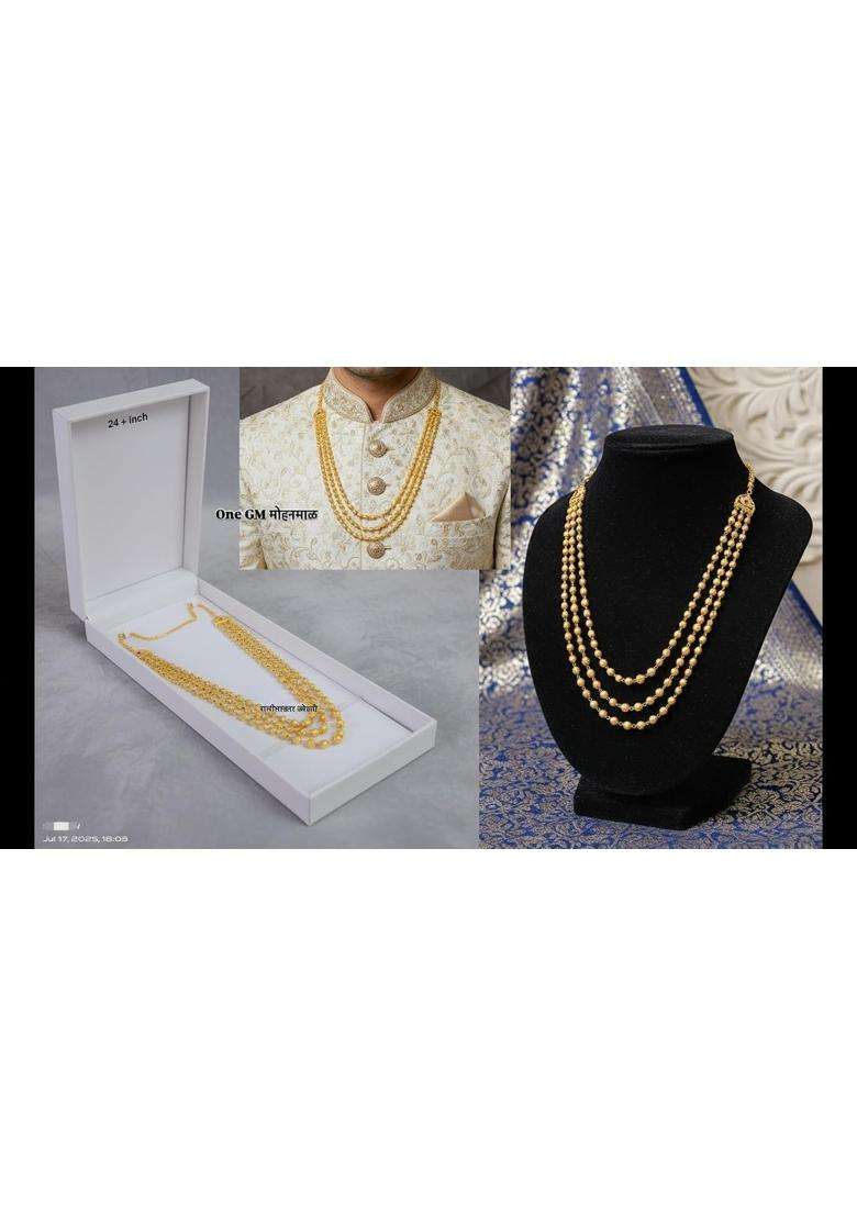 Ranisarkar Jewellery Gold Plated 3 Layer Mohanmal Necklace for Men - Indya