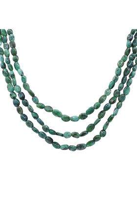 Memoria Green 3 Strand Emerald Gemstone Bead Necklace Groom 3 Line Mala Necklace Handmade Beads Necklace Groom