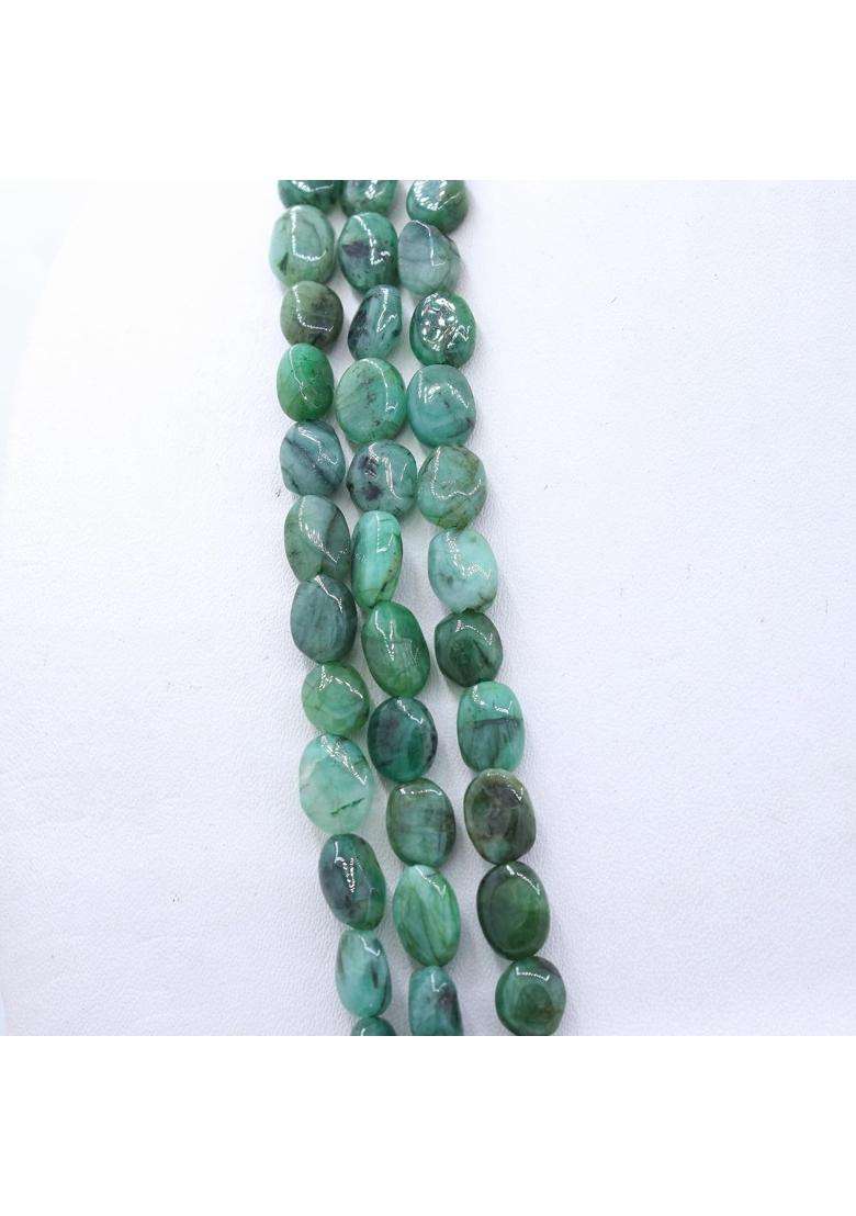 Memoria Green 3 Strand Emerald Gemstone Bead Necklace Groom 3 Line Mala Necklace Handmade Beads Necklace Groom - Indya