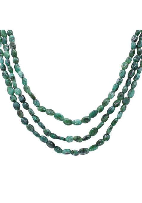 Memoria Green 3 Strand Emerald Gemstone Bead Necklace Groom 3 Line Mala Necklace Handmade Beads Necklace Groom