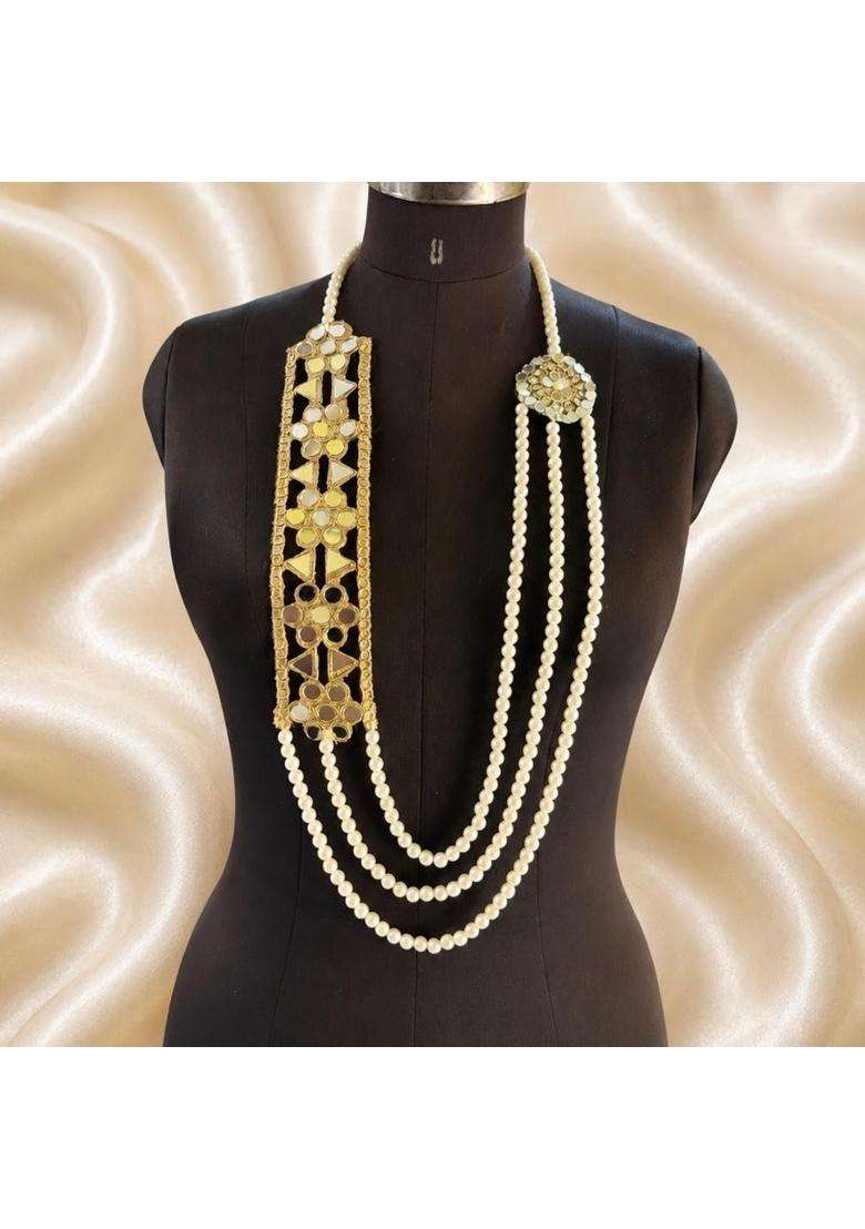 Golden MK Craft Creation Premium Pearl and Mirror Swagat Maala Patka for Groom Pack of 10 - Indya