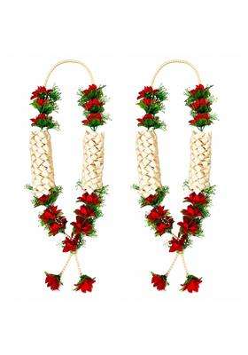 Premium Wedding Varmala for Bride and Groom Handmade Ribbon Weaving Mala with Red Artificial Flowers Pack of 2