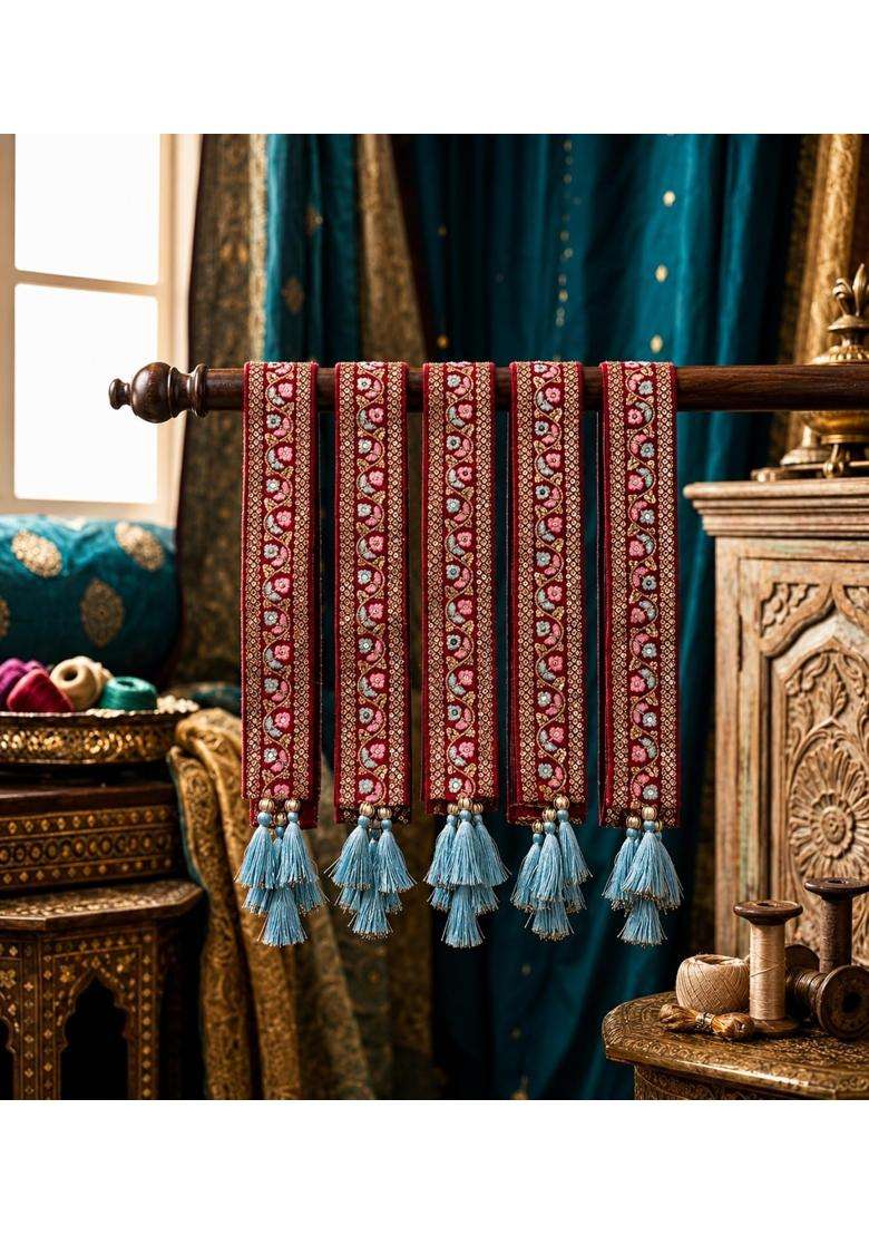 Manya Drym Traditional Wedding Swagat Mala for Guests Velvet Decorative Welcome Mala with Floral Embroidery - Indya