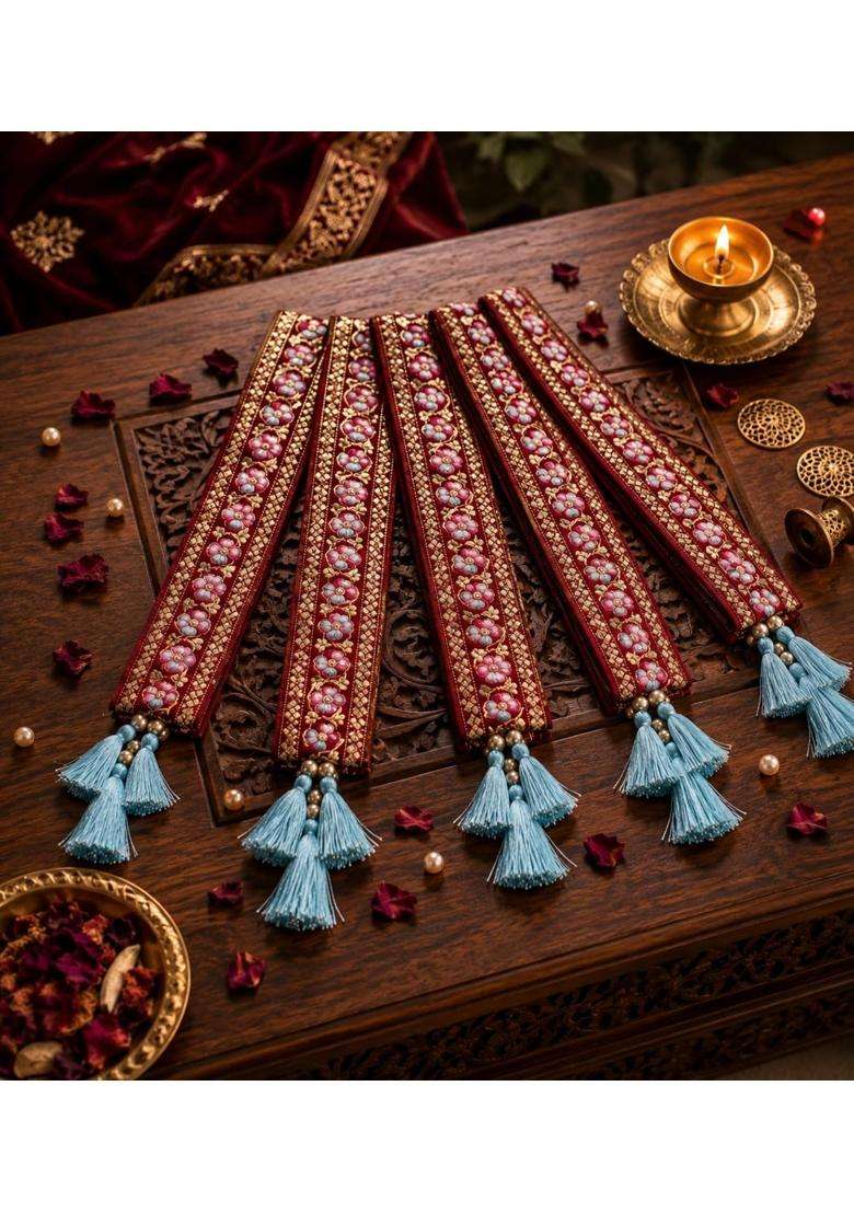 Manya Drym Traditional Wedding Swagat Mala for Guests Velvet Decorative Welcome Mala with Floral Embroidery - Indya
