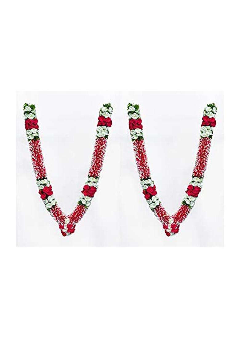 Daedal Crafters Premium Pink and White Artificial Garland Pair for Pooja Mandir Decoration - Indya