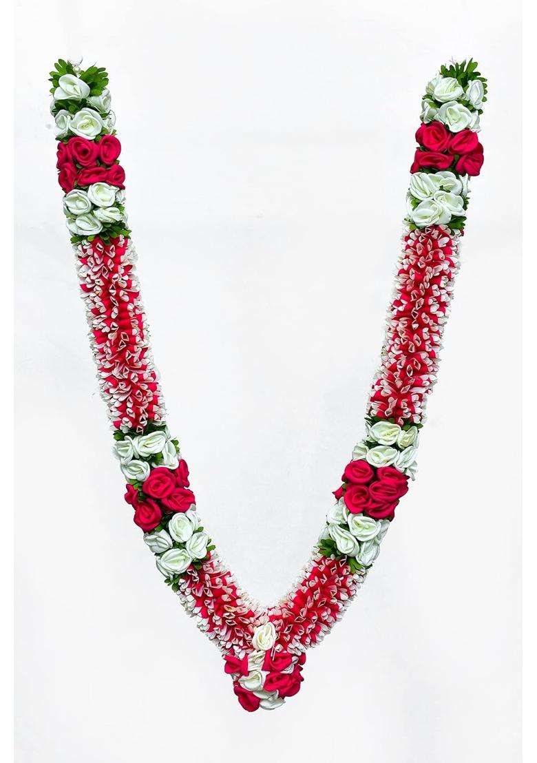 Daedal Crafters Premium Pink and White Artificial Garland Pair for Pooja Mandir Decoration - Indya