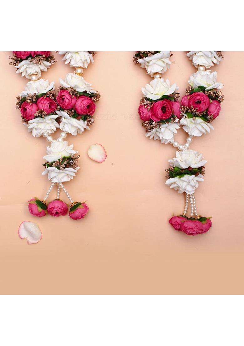 Vedic Vaani Wedding Vadhu VAR Garland Mala for Bride and Groom Pink Set of 2 - Indya