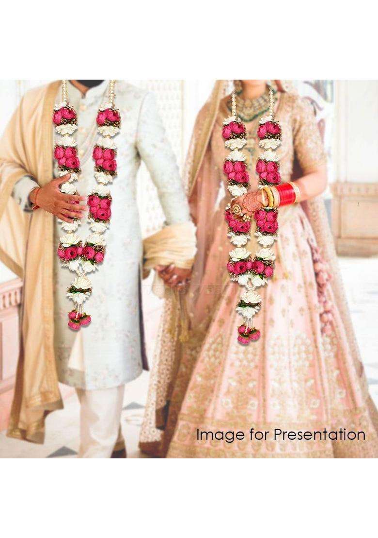 Vedic Vaani Wedding Vadhu VAR Garland Mala for Bride and Groom Pink Set of 2 - Indya